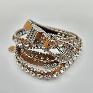 Crystal Bling MMS Design Studio Tan Skinny Belt Sz L